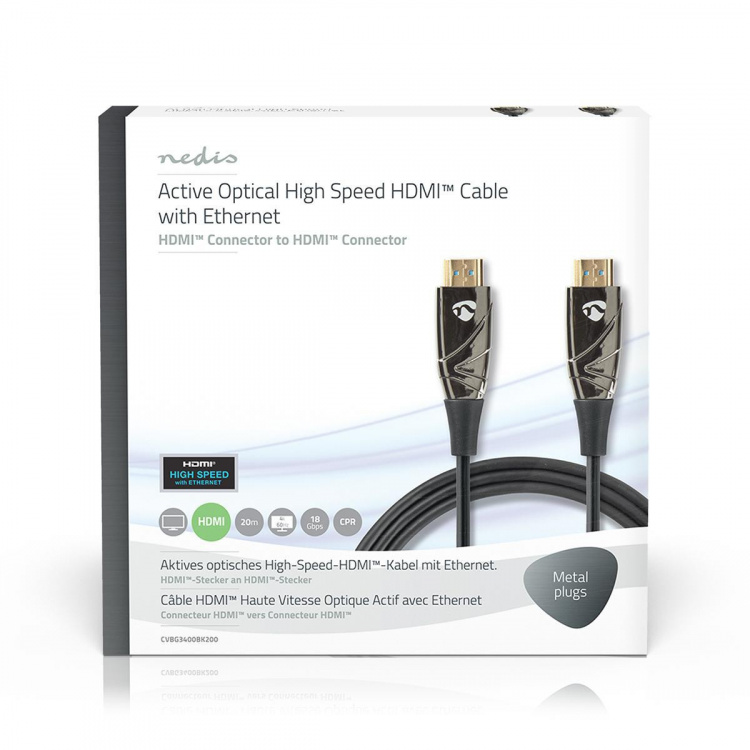 Nedis Aktiv Optisk High Speed ​​HDMI-kabel med Ethernet | HDMI™ Stik | HDMI™ Stik | 4K@60Hz | 18 Gbps | 20.0 m | Runde | PVC | Sort | Gaveæske