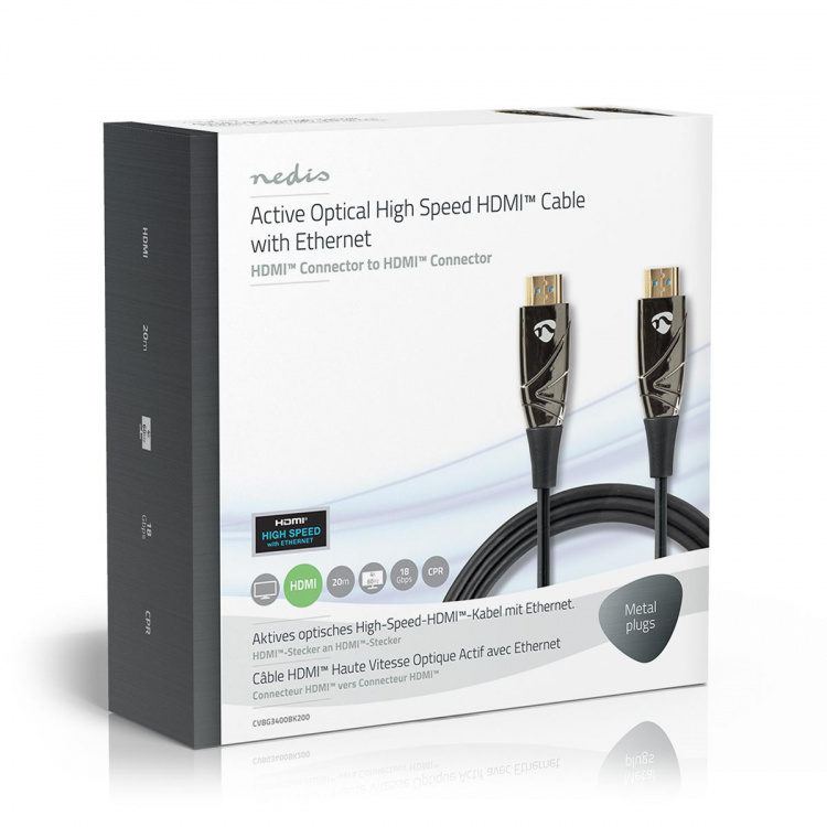 Nedis Aktiv Optisk High Speed ​​HDMI-kabel med Ethernet | HDMI™ Stik | HDMI™ Stik | 4K@60Hz | 18 Gbps | 20.0 m | Runde | PVC | Sort | Gaveæske