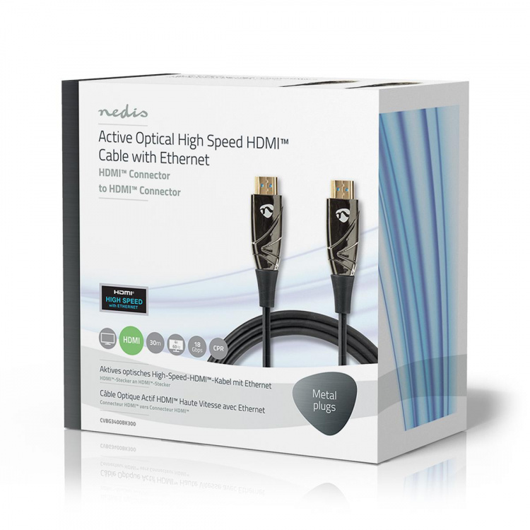 Nedis Aktiv Optisk High Speed ​​HDMI-kabel med Ethernet | HDMI™ Stik | HDMI™ Stik | 4K@60Hz | 18 Gbps | 30.0 m | Runde | PVC | Sort | Gaveæske