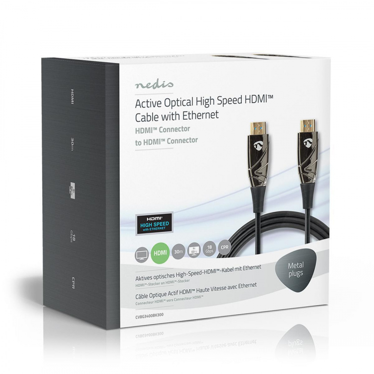 Nedis Aktiv Optisk High Speed ​​HDMI-kabel med Ethernet | HDMI™ Stik | HDMI™ Stik | 4K@60Hz | 18 Gbps | 30.0 m | Runde | PVC | Sort | Gaveæske