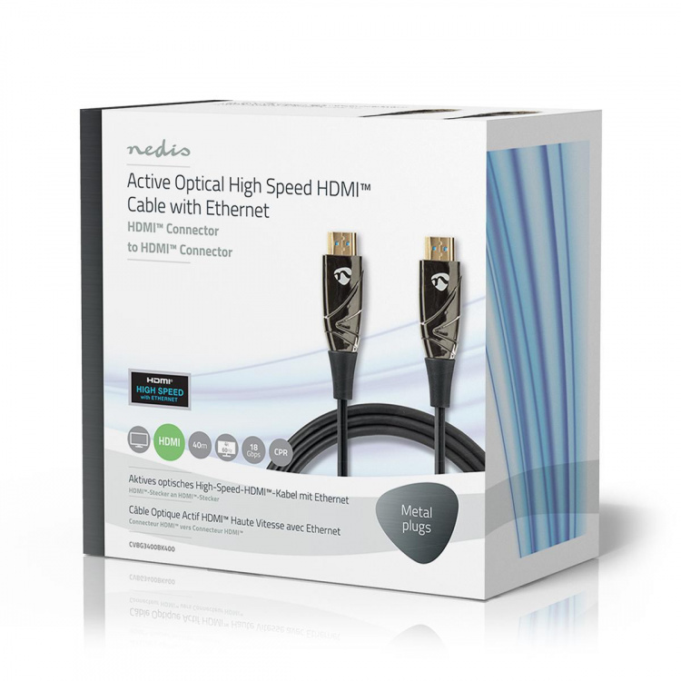 Nedis Aktiv Optisk High Speed ​​HDMI-kabel med Ethernet | HDMI™ Stik | HDMI™ Stik | 4K@60Hz | 18 Gbps | 40.0 m | Runde | PVC | Sort | Gaveæske