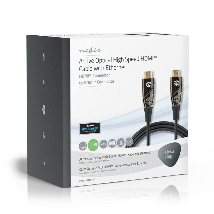 Nedis Aktiv Optisk High Speed ​​HDMI-kabel med Ethernet | HDMI™ Stik | HDMI™ Stik | 4K@60Hz | 18 Gbps | 40.0 m | Runde | PVC | Sort | Gaveæske