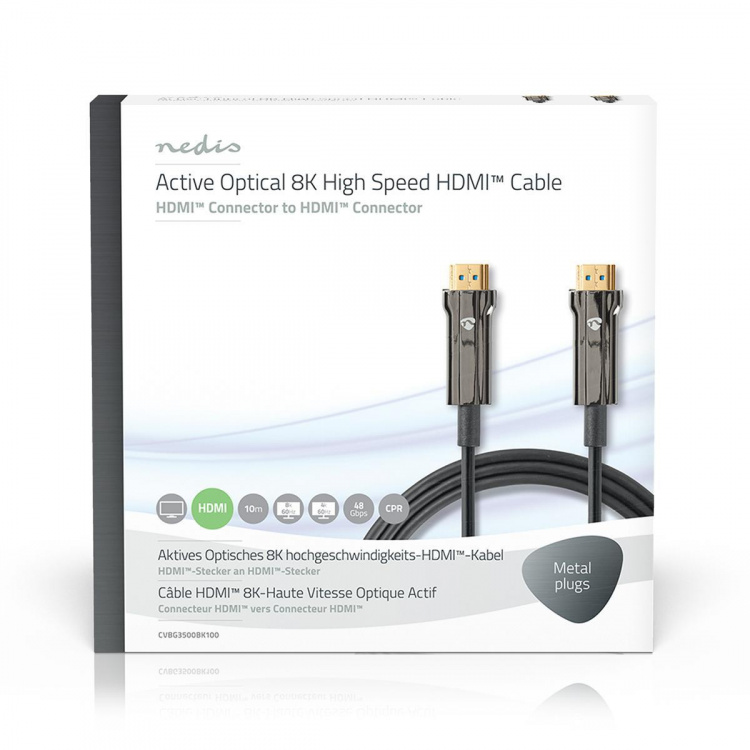 Nedis Aktiv Optisk Ultra High Speed ​​HDMI-Kabel med Ethernet | HDMI™ Stik | HDMI™ Stik | 8K@60Hz | 48 Gbps | 10.0 m | Runde | PVC | Sort | Gaveæske