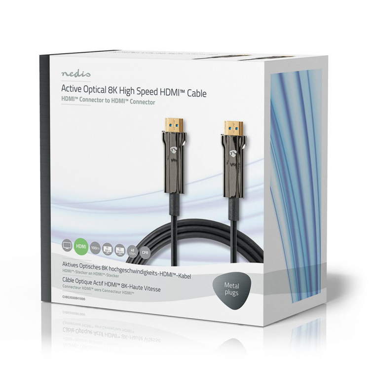 Nedis Aktiv Optisk Ultra High Speed ​​HDMI-Kabel med Ethernet | HDMI™ Stik | HDMI™ Stik | 8K@60Hz | 48 Gbps | 100.0 m | Runde | PVC | Sort | Gaveæske