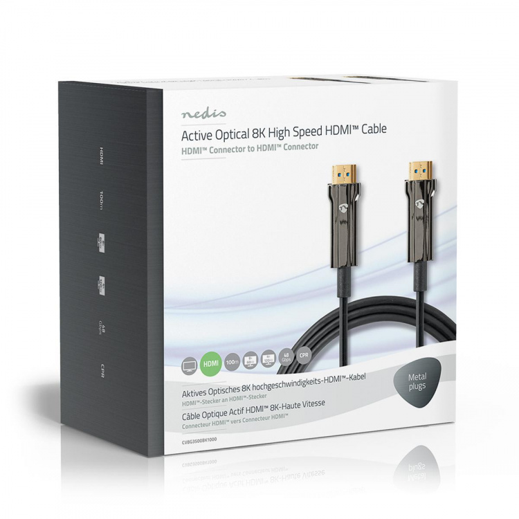 Nedis Aktiv Optisk Ultra High Speed ​​HDMI-Kabel med Ethernet | HDMI™ Stik | HDMI™ Stik | 8K@60Hz | 48 Gbps | 100.0 m | Runde | PVC | Sort | Gaveæske