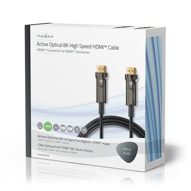 Nedis Aktiv Optisk Ultra High Speed ​​HDMI-Kabel med Ethernet | HDMI™ Stik | HDMI™ Stik | 8K@60Hz | 48 Gbps | 15.0 m | Runde | PVC | Sort | Gaveæske