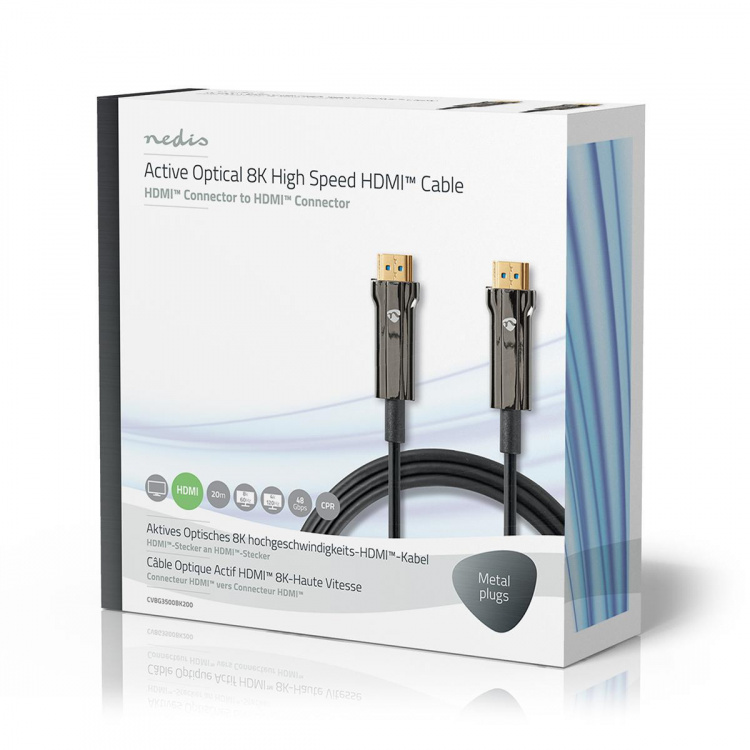 Nedis Aktiv Optisk Ultra High Speed ​​HDMI-Kabel med Ethernet | HDMI™ Stik | HDMI™ Stik | 8K@60Hz | 48 Gbps | 20.0 m | Runde | PVC | Sort | Gaveæske