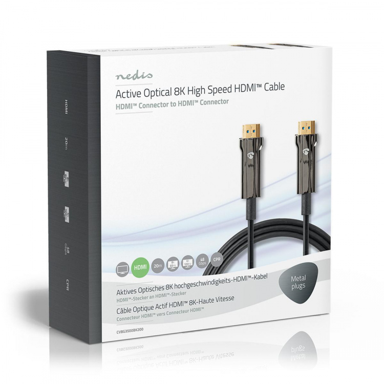 Nedis Aktiv Optisk Ultra High Speed ​​HDMI-Kabel med Ethernet | HDMI™ Stik | HDMI™ Stik | 8K@60Hz | 48 Gbps | 20.0 m | Runde | PVC | Sort | Gaveæske