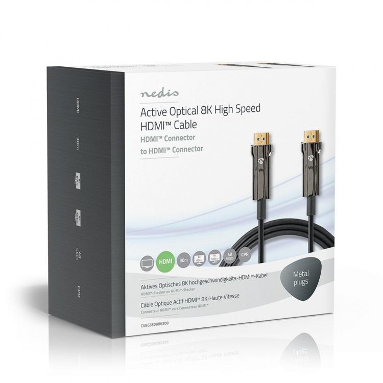 Nedis Aktiv Optisk Ultra High Speed ​​HDMI-Kabel med Ethernet | HDMI™ Stik | HDMI™ Stik | 8K@60Hz | 48 Gbps | 30.0 m | Runde | PVC | Sort | Gaveæske