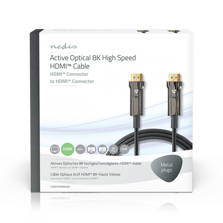 Nedis Aktiv Optisk Ultra High Speed ​​HDMI-Kabel med Ethernet | HDMI™ Stik | HDMI™ Stik | 8K@60Hz | 48 Gbps | 40.0 m | Runde | PVC | Sort | Gaveæske
