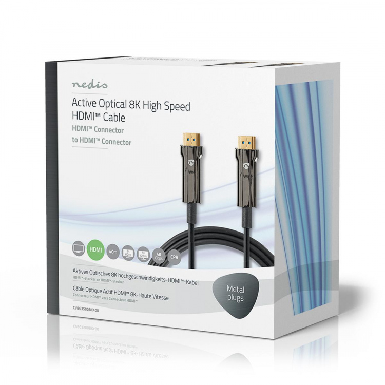 Nedis Aktiv Optisk Ultra High Speed ​​HDMI-Kabel med Ethernet | HDMI™ Stik | HDMI™ Stik | 8K@60Hz | 48 Gbps | 40.0 m | Runde | PVC | Sort | Gaveæske