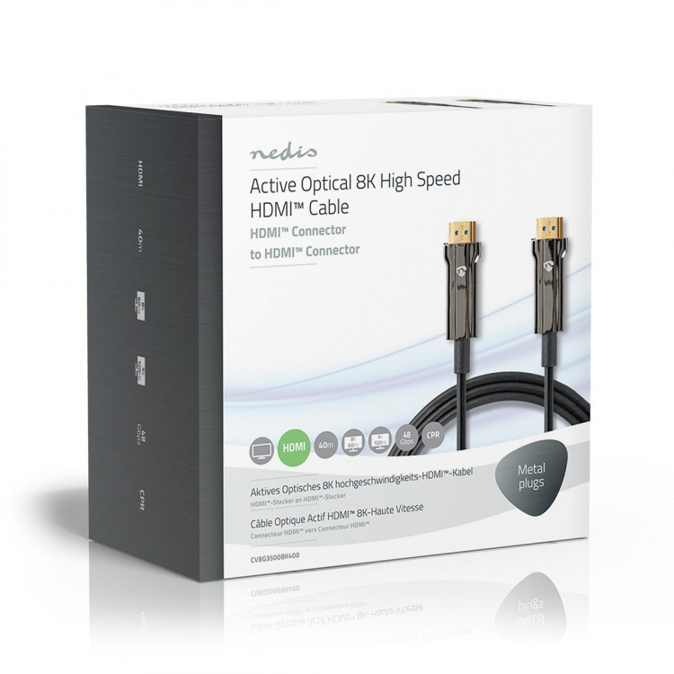 Nedis Aktiv Optisk Ultra High Speed ​​HDMI-Kabel med Ethernet | HDMI™ Stik | HDMI™ Stik | 8K@60Hz | 48 Gbps | 40.0 m | Runde | PVC | Sort | Gaveæske