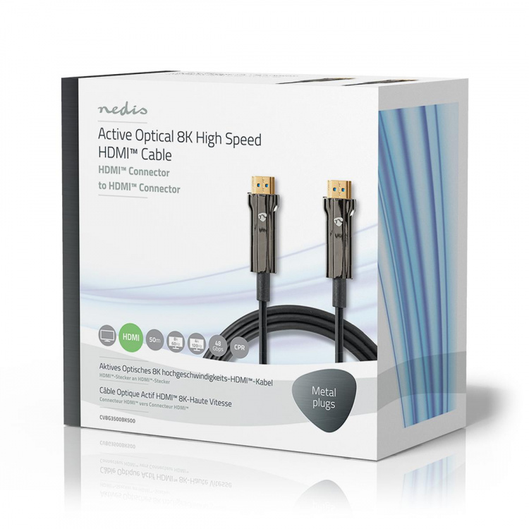 Nedis Aktiv Optisk Ultra High Speed ​​HDMI-Kabel med Ethernet | HDMI™ Stik | HDMI™ Stik | 8K@60Hz | 48 Gbps | 50.0 m | Runde | PVC | Sort | Gaveæske