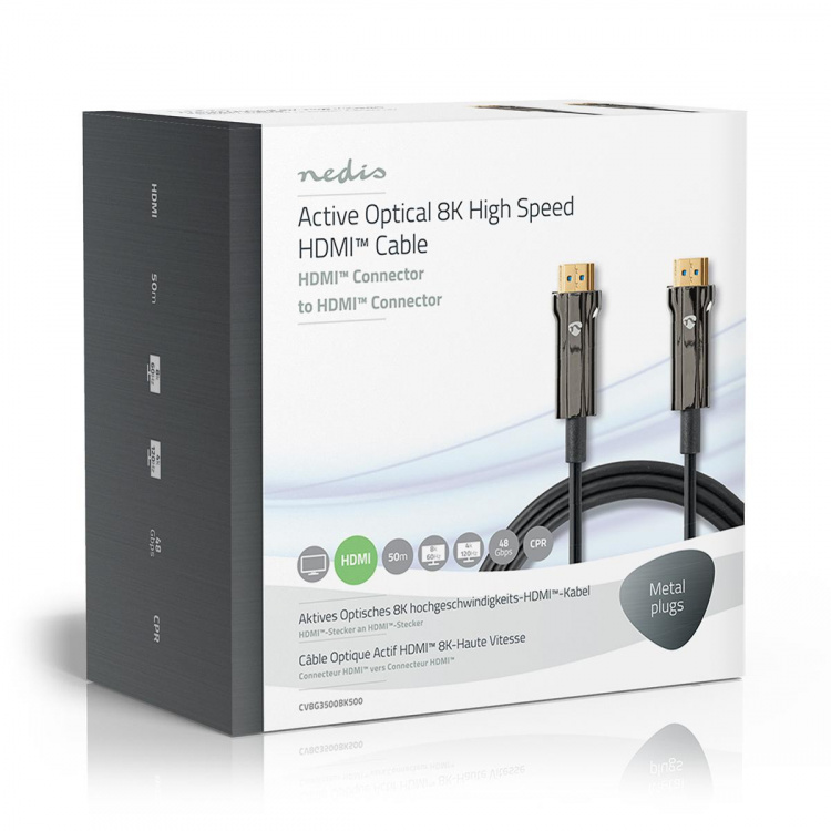 Nedis Aktiv Optisk Ultra High Speed ​​HDMI-Kabel med Ethernet | HDMI™ Stik | HDMI™ Stik | 8K@60Hz | 48 Gbps | 50.0 m | Runde | PVC | Sort | Gaveæske