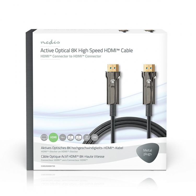 Nedis Aktiv Optisk Ultra High Speed ​​HDMI-Kabel med Ethernet | HDMI™ Stik | HDMI™ Stik | 8K@60Hz | 48 Gbps | 75.0 m | Runde | PVC | Sort | Gaveæske