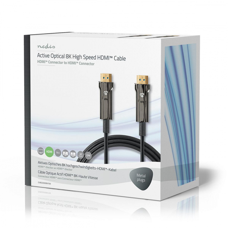 Nedis Aktiv Optisk Ultra High Speed ​​HDMI-Kabel med Ethernet | HDMI™ Stik | HDMI™ Stik | 8K@60Hz | 48 Gbps | 75.0 m | Runde | PVC | Sort | Gaveæske