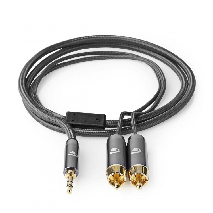 Nedis Stereo Audio kabel | 3.5 mm Hanstik | 2x RCA Hanstik | Guldplateret | 1.00 m | Runde | Grå / Gun Metal Grå | Cover Window Box
