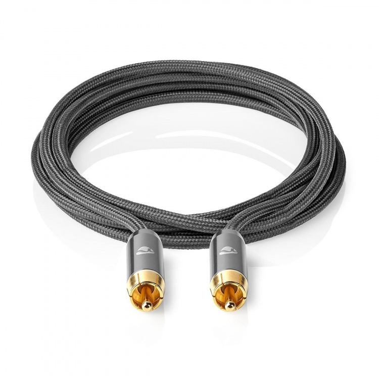Nedis Subwoofer kabel | RCA Hanstik | RCA Hanstik | Guldplateret | 3.00 m | Runde | 4.5 mm | Antracit / Gun Metal Grå | Cover Box