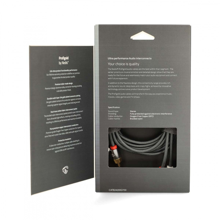 Nedis Stereo Audio kabel | 2x RCA Hanstik | 2x RCA Hanstik | Guldplateret | 5.00 m | Runde | Grå / Gun Metal Grå | Cover Window Box