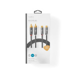 Nedis Stereo Audio kabel | 2x RCA Hanstik | 2x RCA Hun | Guldplateret | 5.00 m | Runde | Grå / Gun Metal Grå | Cover Window Box