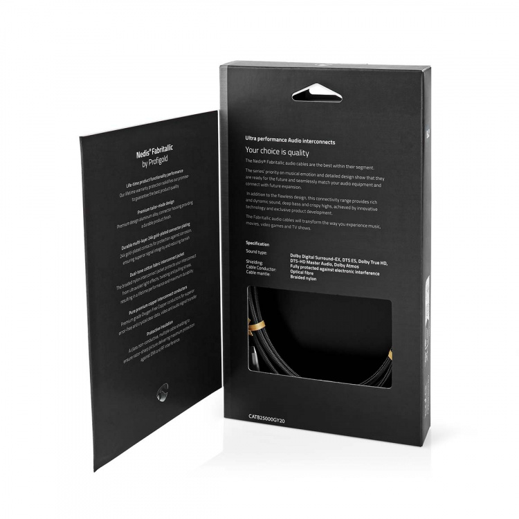Nedis Optisk lydkabel | TosLink Male | TosLink Male | 2.00 m | Runde | Bomuld | Gun Metal Grå | Cover Window Box