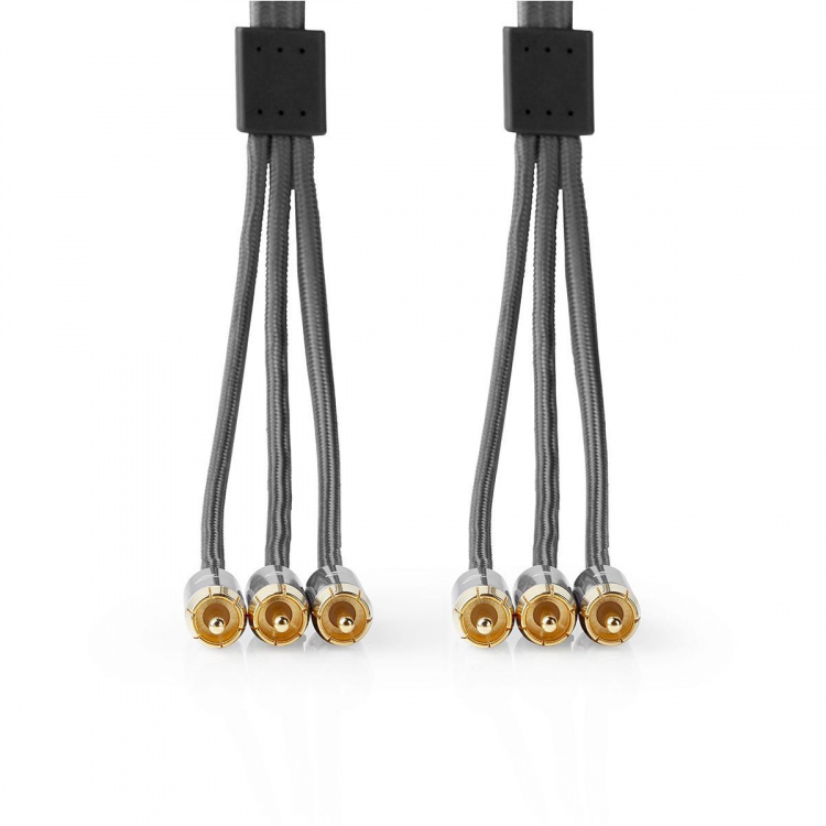 Nedis Composite Video kabel | 3x RCA Han | 3x RCA Han | Guldplateret | 480p | 2.00 m | Runde | Bomuld | Antracit / Gun Metal Grå | Cover Window Box