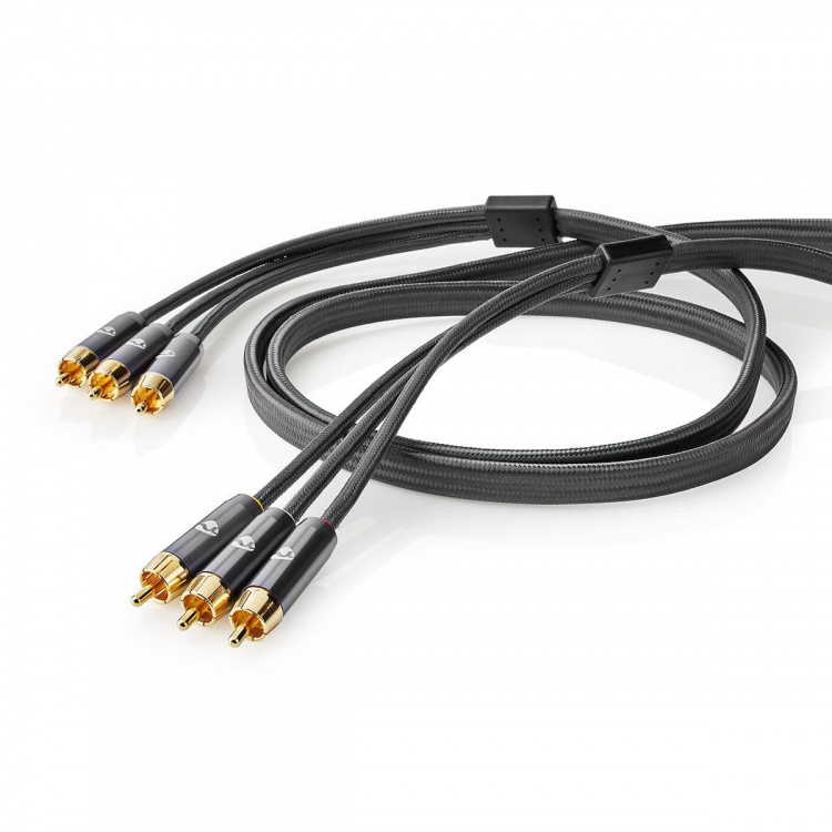 Nedis Composite Video kabel | 3x RCA Han | 3x RCA Han | Guldplateret | 480p | 2.00 m | Runde | Bomuld | Antracit / Gun Metal Grå | Cover Window Box