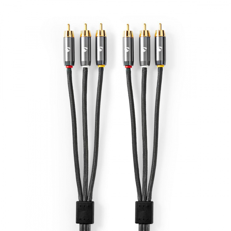 Nedis Composite Video kabel | 3x RCA Han | 3x RCA Han | Guldplateret | 480p | 2.00 m | Runde | Bomuld | Antracit / Gun Metal Grå | Cover Window Box