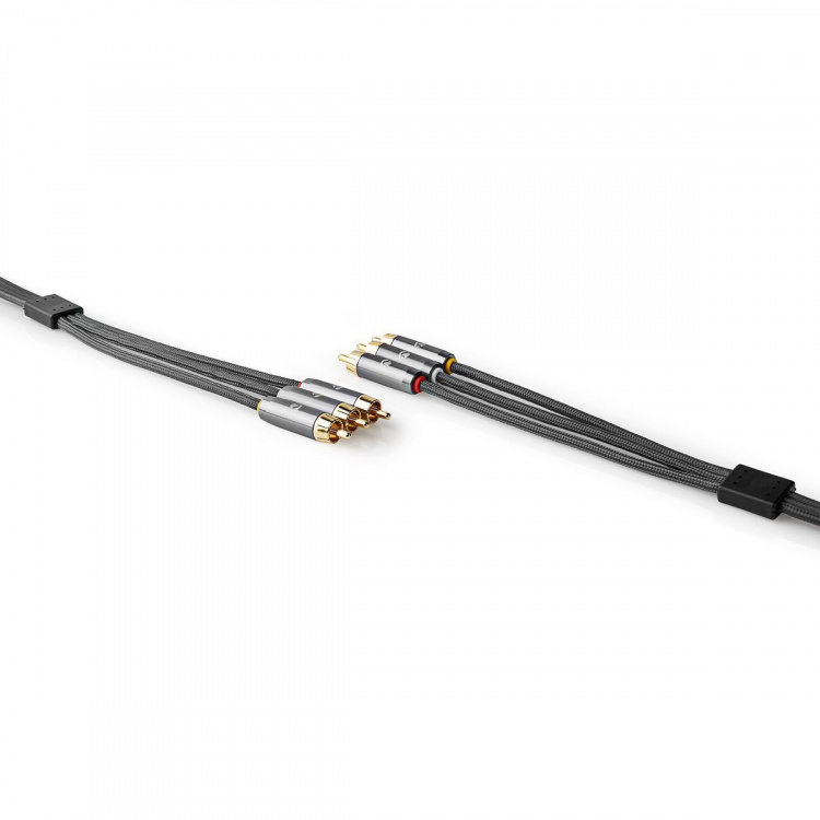 Nedis Composite Video kabel | 3x RCA Han | 3x RCA Han | Guldplateret | 480p | 2.00 m | Runde | Bomuld | Antracit / Gun Metal Grå | Cover Window Box