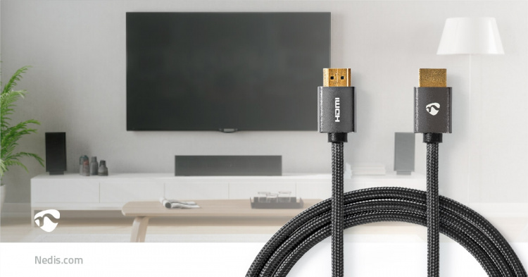 Nedis High Speed ​​HDMI ™ kabel med Ethernet | HDMI™ Stik | HDMI™ Stik | 4K@60Hz | ARC | 18 Gbps | 1.00 m | Runde | Bomuld | Gun Metal Grå | Cover Window Box