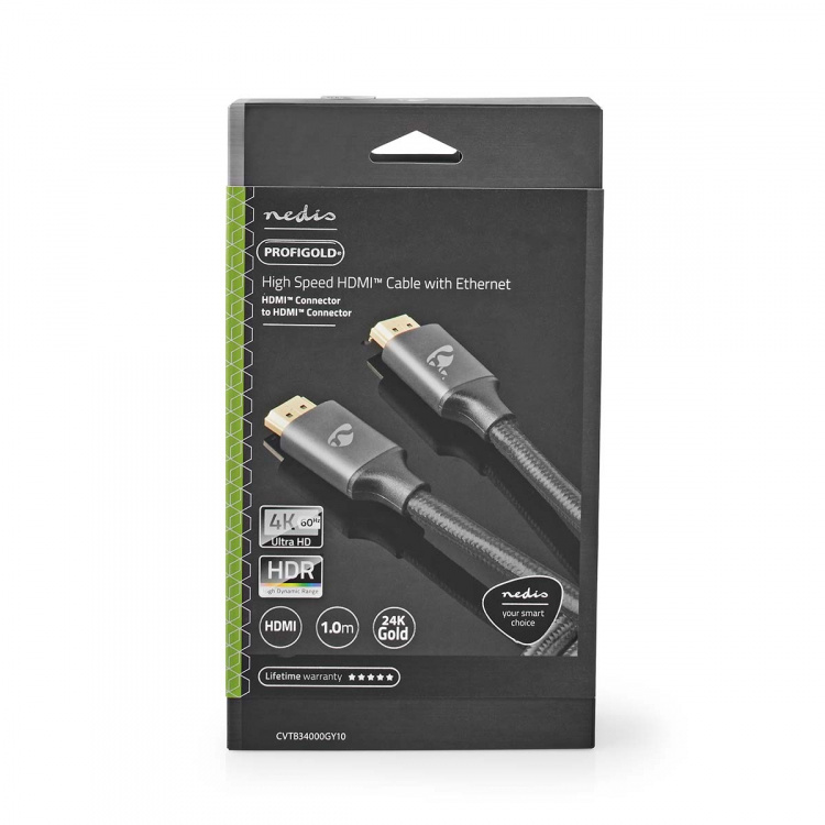 Nedis High Speed ​​HDMI ™ kabel med Ethernet | HDMI™ Stik | HDMI™ Stik | 4K@60Hz | ARC | 18 Gbps | 1.00 m | Runde | Bomuld | Gun Metal Grå | Cover Window Box