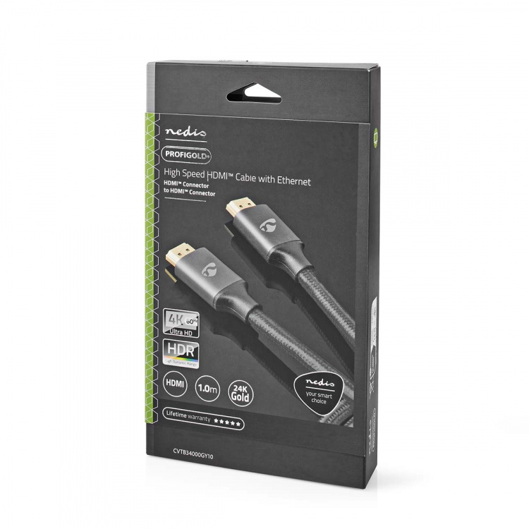 Nedis High Speed ​​HDMI ™ kabel med Ethernet | HDMI™ Stik | HDMI™ Stik | 4K@60Hz | ARC | 18 Gbps | 1.00 m | Runde | Bomuld | Gun Metal Grå | Cover Window Box