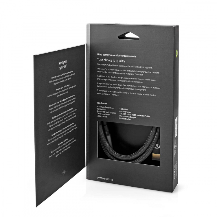 Nedis High Speed ​​HDMI ™ kabel med Ethernet | HDMI™ Stik | HDMI™ Stik | 4K@60Hz | ARC | 18 Gbps | 1.00 m | Runde | Bomuld | Gun Metal Grå | Cover Window Box