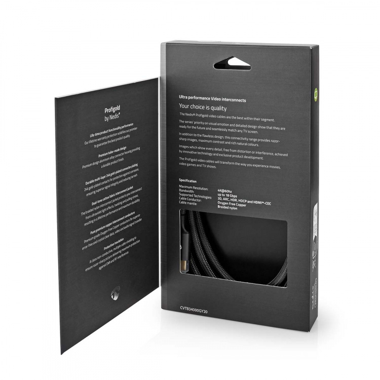 Nedis High Speed ​​HDMI ™ kabel med Ethernet | HDMI™ Stik | HDMI™ Stik | 4K@60Hz | ARC | 18 Gbps | 2.00 m | Runde | Bomuld | Gun Metal Grå | Cover Window Box