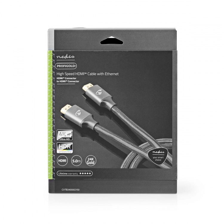 Nedis High Speed ​​HDMI ™ kabel med Ethernet | HDMI™ Stik | HDMI™ Stik | 4K@60Hz | ARC | 18 Gbps | 5.00 m | Runde | Bomuld | Gun Metal Grå | Cover Window Box
