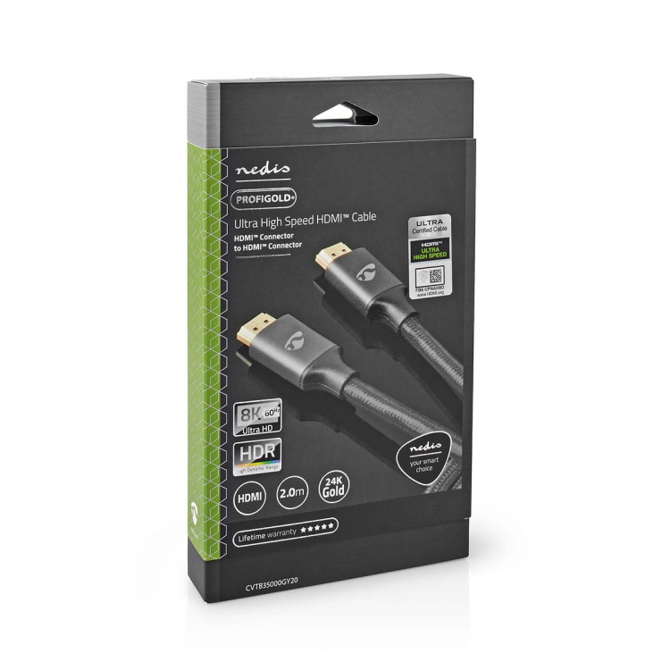 Nedis Ultra High Speed HDMI ™ kabel | HDMI™ Stik | HDMI™ Stik | 8K@60Hz | 48 Gbps | 2.00 m | Runde | 6.3 mm | Gun Metal Grå | Cover Window Box Nedis Ultra High Speed HDMI ™ kabel | HDMI™ Stik | HDMI™ Stik | 8K@60Hz | 48 Gbps | 2.00 m | Runde | 6.3 mm | Gun Metal Grå | Cover Window Box