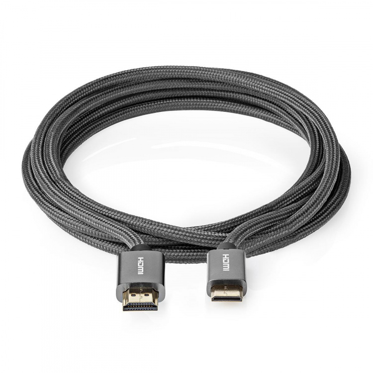 Nedis High Speed ​​HDMI ™ kabel med Ethernet | HDMI™ Stik | HDMI™ Mini-stik | 4K@60Hz | 18 Gbps | 2.00 m | Runde | Bomuld | Antracit / Gun Metal Grå | Cover Window Box