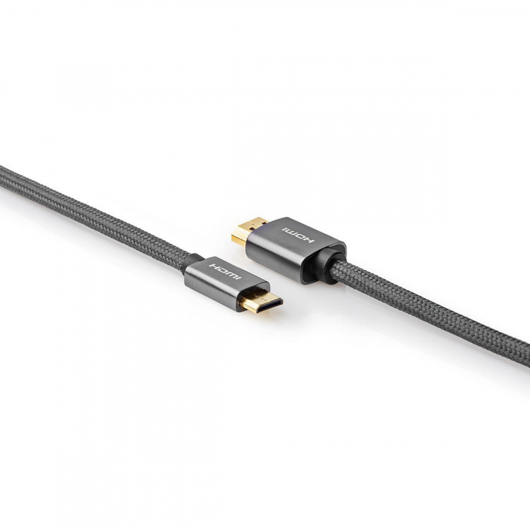 Nedis High Speed ​​HDMI ™ kabel med Ethernet | HDMI™ Stik | HDMI™ Mini-stik | 4K@60Hz | 18 Gbps | 2.00 m | Runde | Bomuld | Antracit / Gun Metal Grå | Cover Window Box