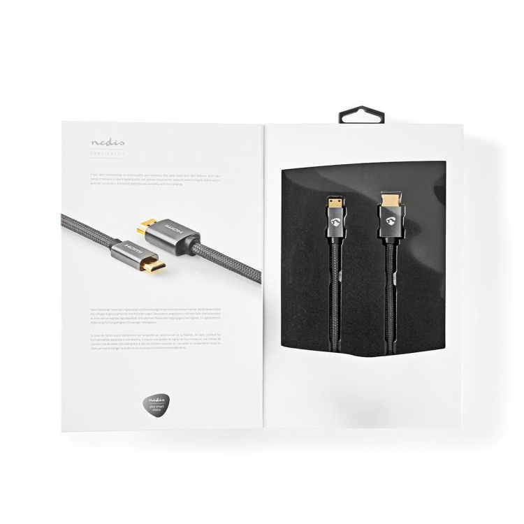 Nedis High Speed ​​HDMI ™ kabel med Ethernet | HDMI™ Stik | HDMI™ Mini-stik | 4K@60Hz | 18 Gbps | 2.00 m | Runde | Bomuld | Antracit / Gun Metal Grå | Cover Window Box