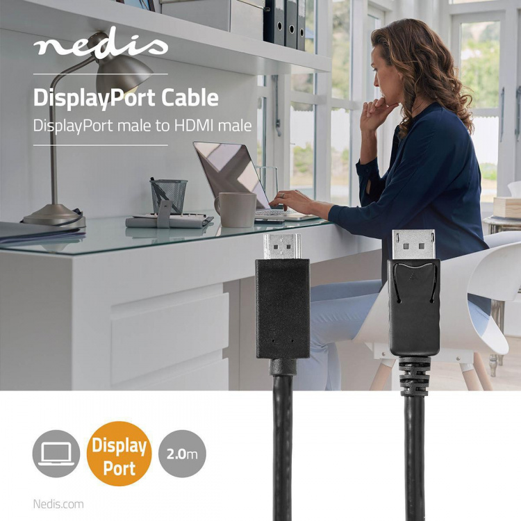 Nedis Displayport kabel | DisplayPort Han | HDMI™ Stik | 4K@60Hz | Nikkelplateret | 2.00 m | Runde | PVC | Sort | Plastikpose