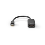 Nedis Mini DisplayPort kabel | DisplayPort 1.4 | Mini DisplayPort han | HDMI ™ -udgang | 48 Gbps | Nikkelplateret | 0.20 m | Runde | PVC | Sort | Plastikpose