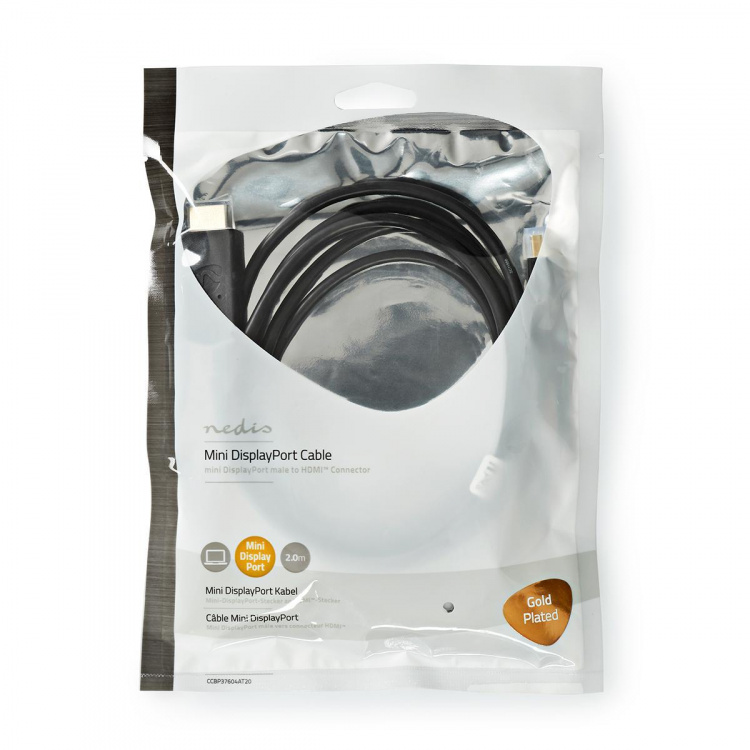 Nedis Mini DisplayPort kabel | DisplayPort 1.4 | Mini DisplayPort han | HDMI™ Stik | 48 Gbps | Guldplateret | 2.00 m | Runde | PVC | Antracit | Plastikpose