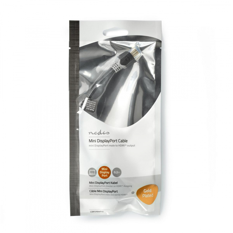 Nedis Mini DisplayPort kabel | DisplayPort 1.4 | Mini DisplayPort han | HDMI ™ -udgang | 48 Gbps | Guldplateret | 0.20 m | Runde | PVC | Antracit | Plastikpose
