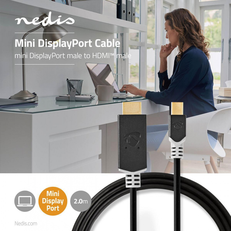 Nedis Mini DisplayPort kabel | DisplayPort 1.4 | Mini DisplayPort han | HDMI™ Stik | 48 Gbps | Guldplateret | 2.00 m | Runde | PVC | Antracit | Window Box