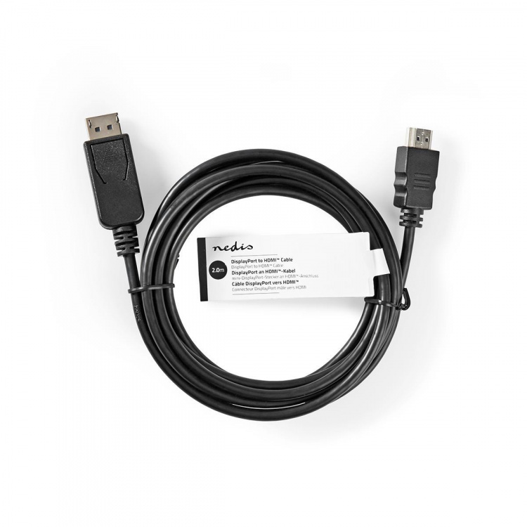 Nedis Displayport kabel | DisplayPort Han | HDMI™ Han | 4K@30Hz | Nikkelplateret | 2.00 m | Runde | PVC | Sort | Mærke