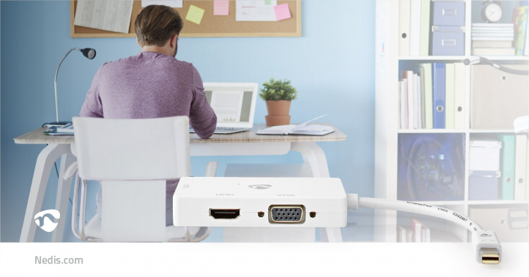 Nedis DisplayPort adapter | Mini DisplayPort han | DVI-D 24+1-Pins Hun / HDMI ™ -udgang / VGA Hun | 4K@60Hz | Nikkelplateret | Skiftelig | 0.20 m | Runde | ABS | ABS | Hvid | Box