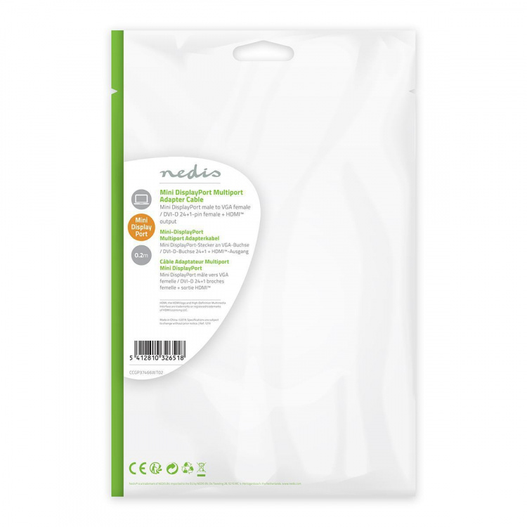 Nedis DisplayPort adapter | Mini DisplayPort han | DVI-D 24+1-Pins Hun / HDMI ™ -udgang / VGA Hun | 4K@60Hz | Nikkelplateret | Skiftelig | 0.20 m | Runde | ABS | ABS | Hvid | Plastikpose