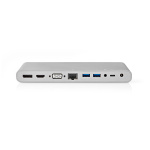 Nedis USB Docking Station | USB 3.2 Gen 1 | USB-C™ Han | DisplayPort Hun / HDMI ™ -udgang / RJ45 Hun / VGA Hun / 2 x 3.5 mm Hunstik / 2x USB-C™ / 4x USB-A | 0.20 m | Runde | Nikkelplateret | Flettet / Nylon | Hvid | Window Box med Euro lås