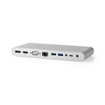 Nedis USB Docking Station | USB 3.2 Gen 1 | USB-C™ Han | DisplayPort Hun / HDMI ™ -udgang / RJ45 Hun / VGA Hun / 2 x 3.5 mm Hunstik / 2x USB-C™ / 4x USB-A | 0.20 m | Runde | Nikkelplateret | Flettet / Nylon | Hvid | Window Box med Euro lås