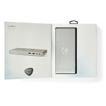 Nedis USB Docking Station | USB 3.2 Gen 1 | USB-C™ Han | DisplayPort Hun / HDMI ™ -udgang / RJ45 Hun / VGA Hun / 2 x 3.5 mm Hunstik / 2x USB-C™ / 4x USB-A | 0.20 m | Runde | Nikkelplateret | Flettet / Nylon | Hvid | Window Box med Euro lås